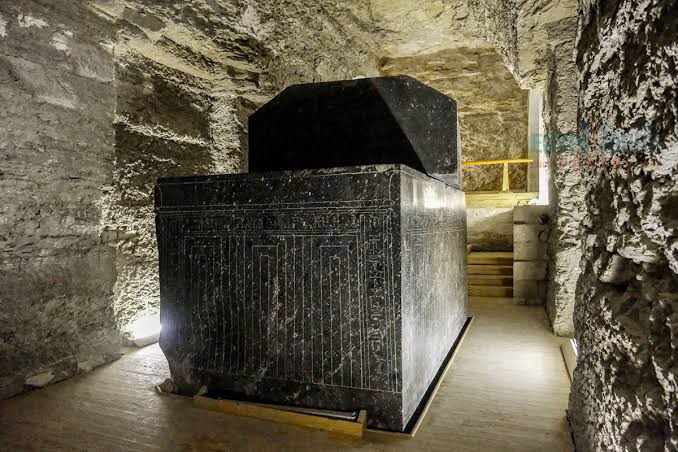 Massive stone sarcophagus inside the Serapeum at Saqqara