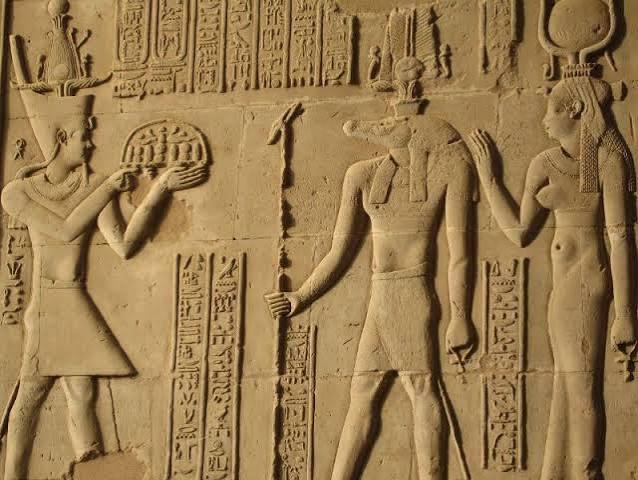 Relief of the crocodile headed god Sobek at Kom Ombo Temple.