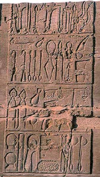 Roman period relief traditionally interpreted as medical and surgical instruments at Kom Ombo.