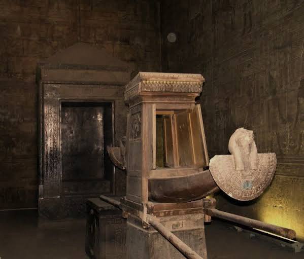 Sanctuary and sacred barque inside the Temple of Horus at Edfu.