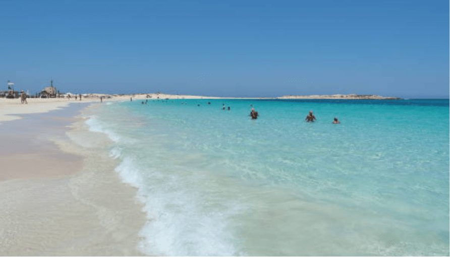 Turquoise Mediterranean coastline and white sandy beaches in Marsa Matrouh, Egypt.