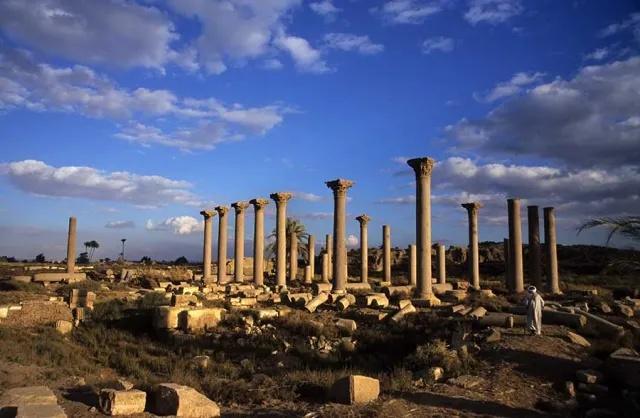 Ancient columns at Al-Ashmunein in Minya, Egypt