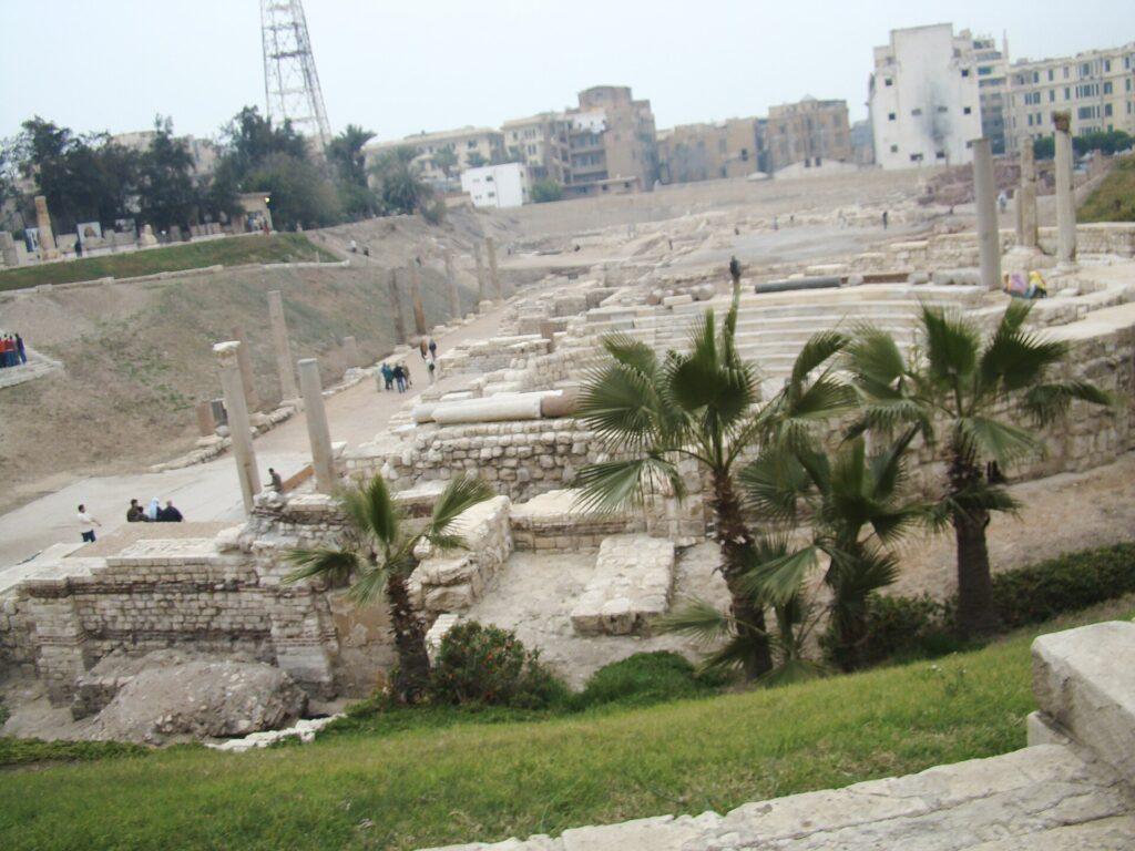 Archaeological remains at Kom el-Dikka in Alexandria, including the Late Antique lecture halls and baths