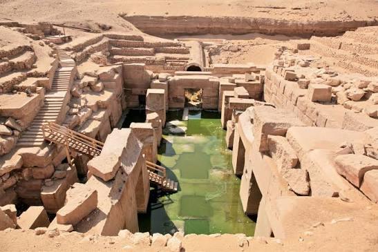 Osireion behind the Temple of Seti I at Abydos.