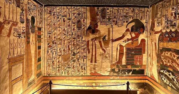 Painted burial chamber of Queen Nefertari in QV66, currently closed to visitors.