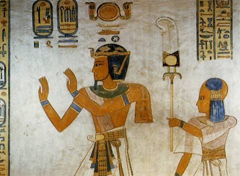 Painted funerary scenes inside the Tomb of Khaemwaset QV44.