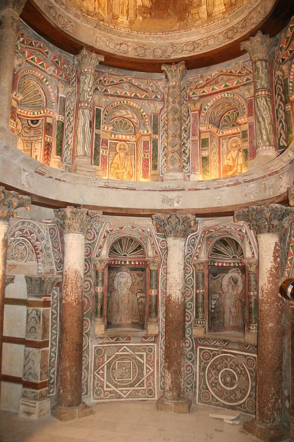 Painted sanctuary inside the Red Monastery in Sohag, Egypt