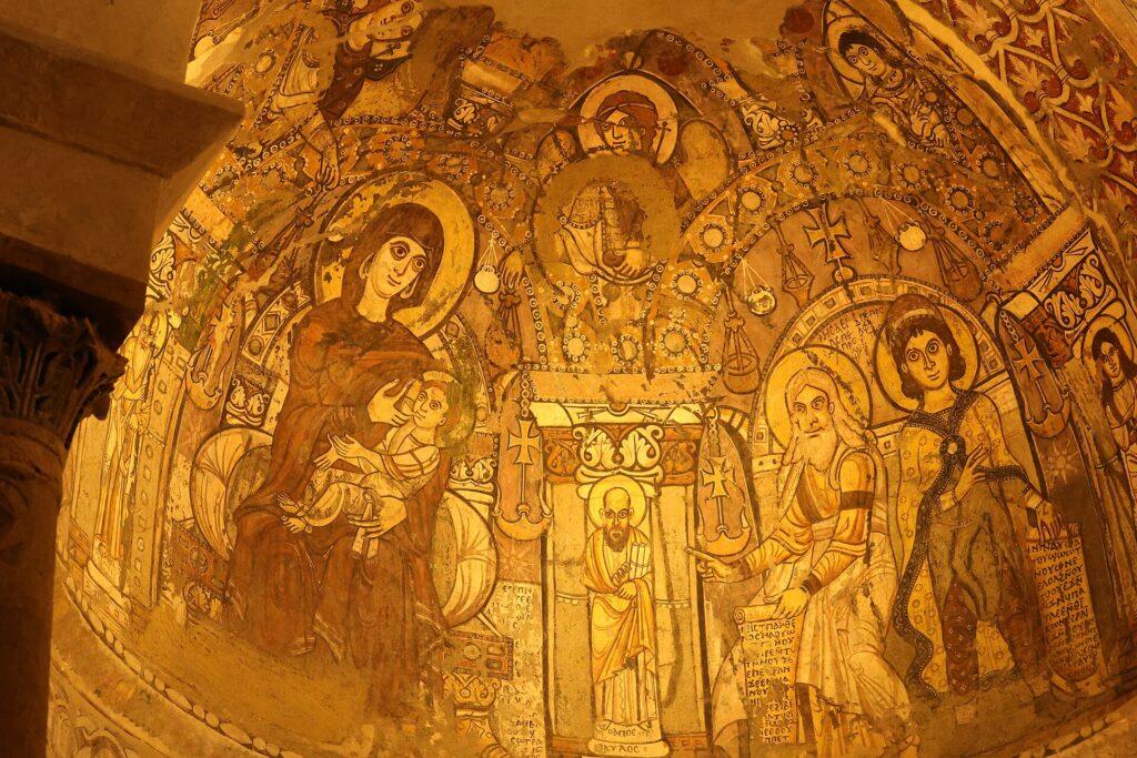 Theotokos and prophets painted on the north wall of the Red Monastery in Sohag
