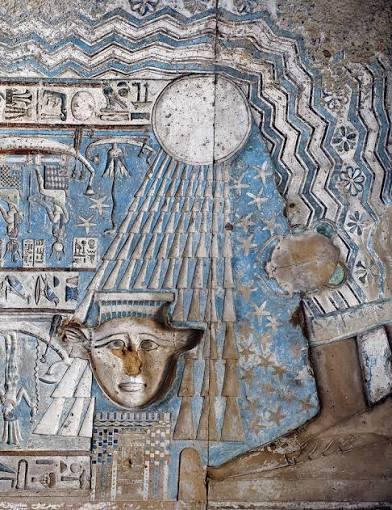 Painted astronomical ceiling inside the Temple of Hathor at Dendera.