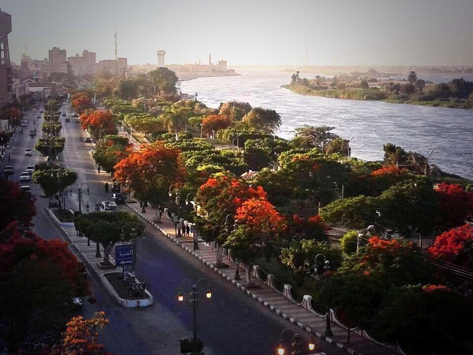 Daytime view of the Nile River flowing through Minya city in Middle Egypt.