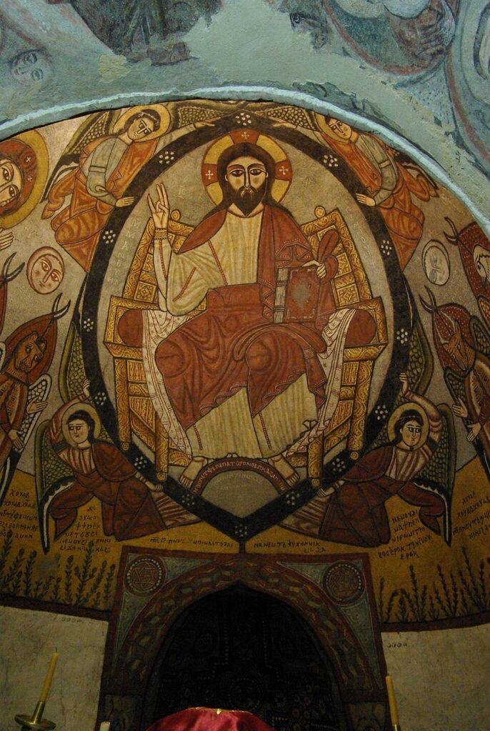 Medieval Coptic fresco of Christ inside St. Anthony Monastery Egypt