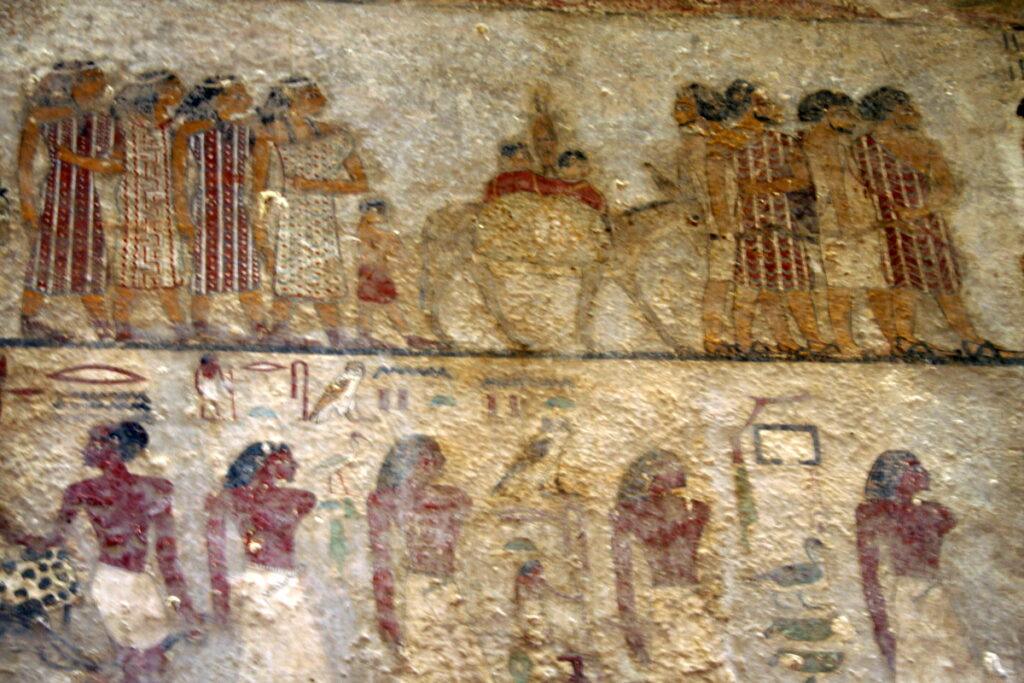 Painted Aamu figures in the Tomb of Khnumhotep II at Beni Hasan